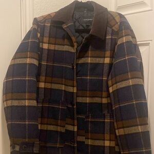 Banana Republic Blue and Brown Plaid Pea Coat